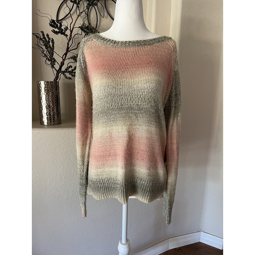 Ombre Striped Knitted Sweater Pink Green Cream XL Rewind *Runs Small VGUC